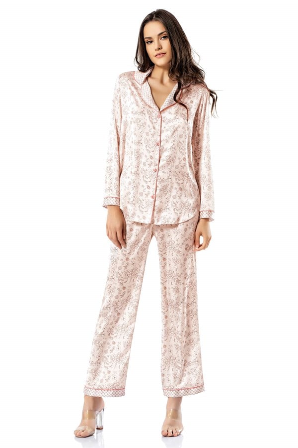 Loriva Desenli İkili Saten Gecelik Pijama Takımı