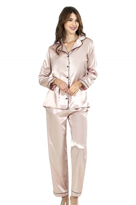 Ahu Pudra İkili Saten Gecelik Pijama Takımı 7647